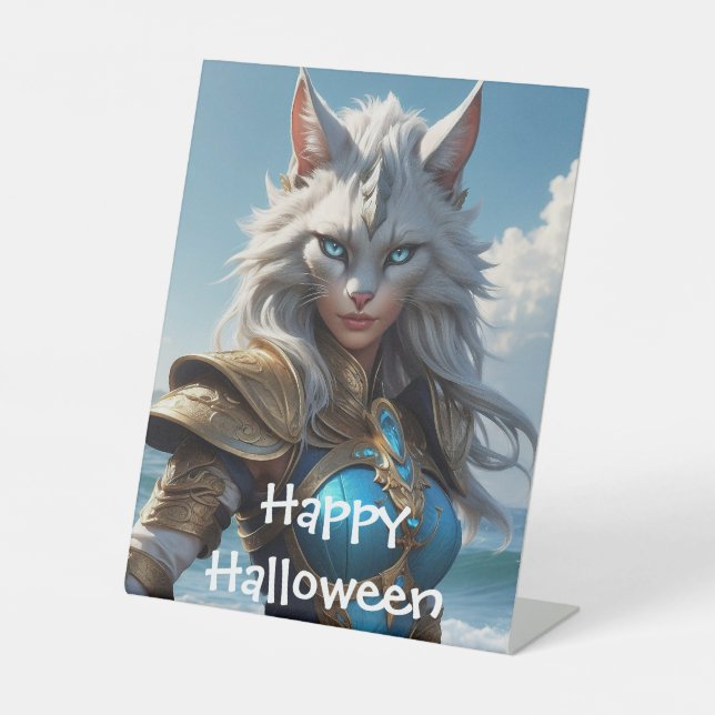 Wicked Blue Eyed Cat Pedestal Sign (Front)