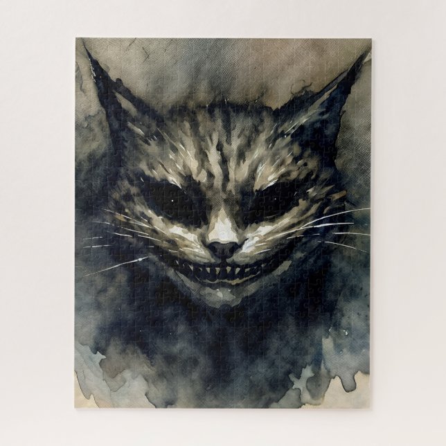 Wicked Cat Smiling Watercolor Artwork Jigsaw Puzzle (Vertical)