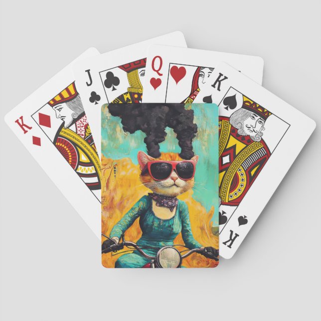 Wicked Cool Cat on a Motorcycle  Playing Cards (Back)