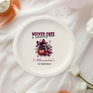 Wicked Cute & Turning One Girl Halloween Birthday Paper Plate