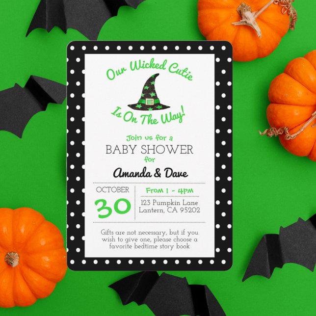 Wicked Cutie Black, White and Green Baby Shower Invitation (Creator Uploaded)