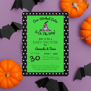 Wicked Cutie Green and Black Polka Dot Baby Shower Invitation