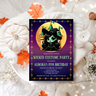 Wicked Fun Green Witch Halloween Birthday Invitation
