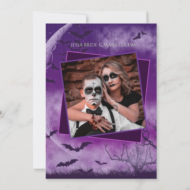 Wicked Fun Halloween Love Moon Save the Date Photo (Back)