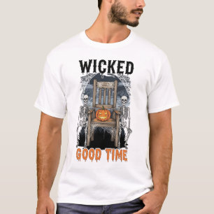 Wicked Good Time Halloween Skeleton Pumpkin T-Shir T-Shirt