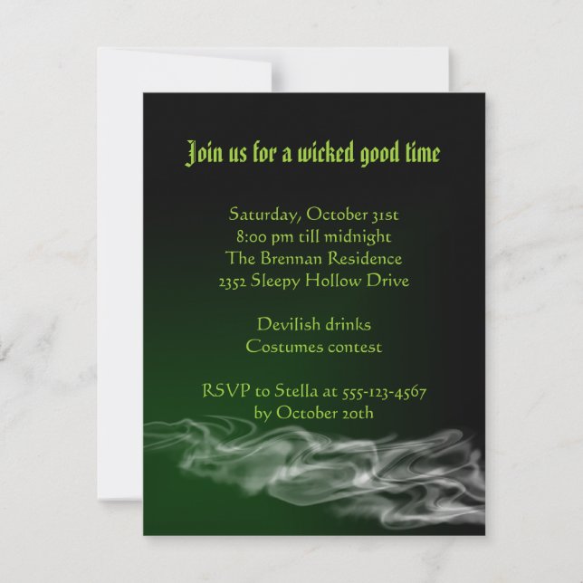Wicked green smoke Halloween gothic invitation (Front)