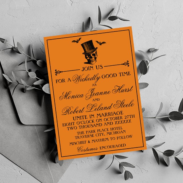 Wicked Halloween Orange Black Gothic Wedding Invitation (Creator Uploaded)
