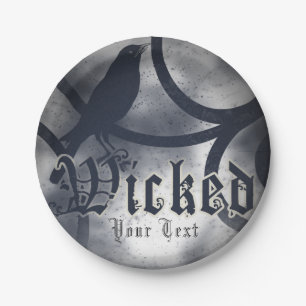 Wicked Halloween Party Black Crow Bird Paper Plate