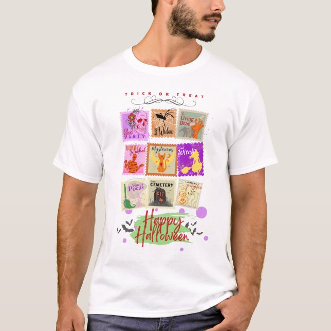 Wicked Halloween Stamp Collections with text on a T-Shirt (Front)