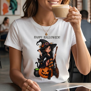 Wicked Halloween Witch Funny Black Cat T-Shirt