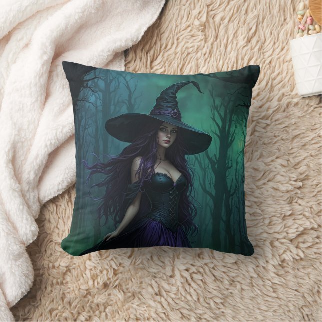 Wicked Halloween Witch in Purple and Black Cushion (Blanket)