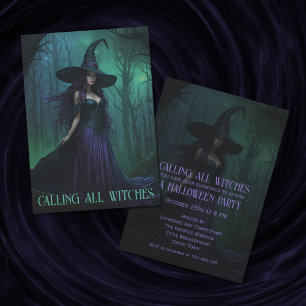 Wicked Halloween Witch in Purple and Black Party Invitation
