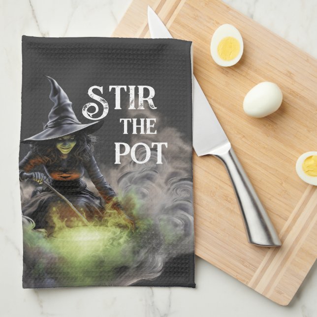 Wicked Halloween Witch Stir the Pot Tea Towel (Quarter Fold)