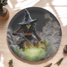 Wicked Halloween Witch Stirring Boiling Cauldron