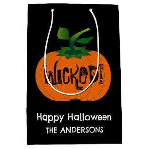 Wicked Happy Halloween Black Orange Pumpkin Medium Gift Bag