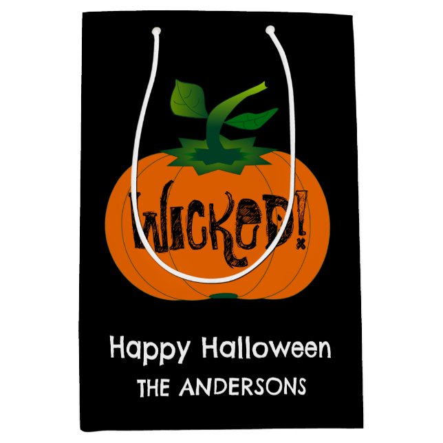 Wicked Happy Halloween Black  Orange Pumpkin Medium Gift Bag (Front)