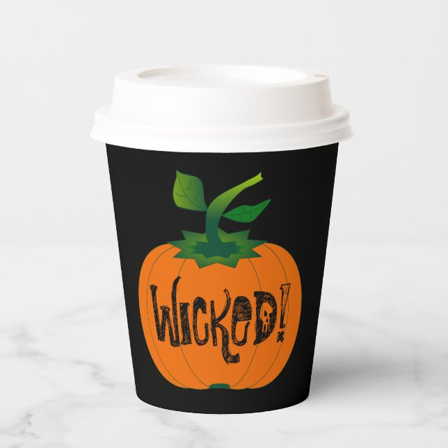Wicked Happy Halloween Black  Orange Pumpkin Paper Cups (Front)