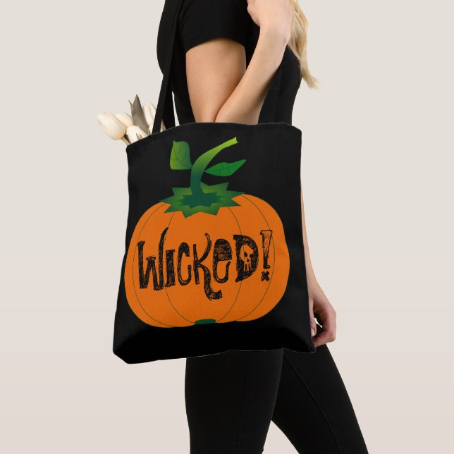 Wicked Happy Halloween Black  Orange Pumpkin Tote Bag (Close Up)