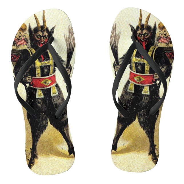 Wicked Krampus Scary Demon Holiday Christmas Xmas Flip Flops (Footbed)