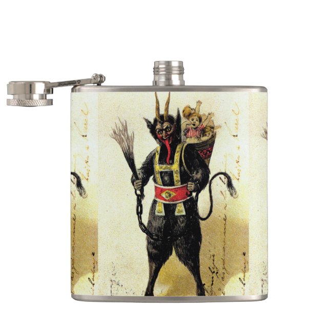 Wicked Krampus Scary Demon Holiday Christmas Xmas Hip Flask (Opened)