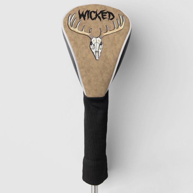 Wicked Large Antler Deer Skull Golf Head Cover (Front)