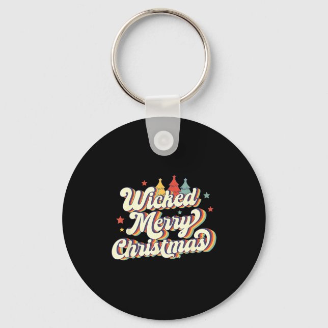 Wicked Merry Christmas Retro Groovy New England Xm Key Ring (Front)