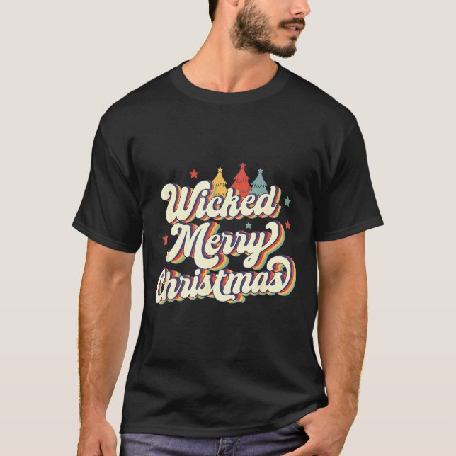 Wicked Merry Christmas Retro Groovy New England Xm T-Shirt (Front)
