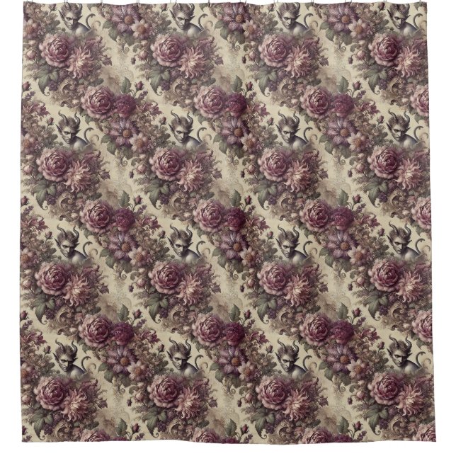 Wicked Plum Petals – Gothic Floral Design Shower Curtain (Front)