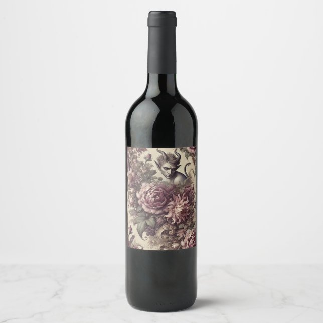 Wicked Plum Petals – Gothic Floral Design Wine Label (Front)