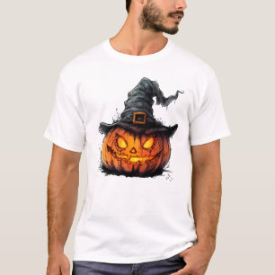 Wicked Pumpkin Witch Hat Halloween T-Shirt