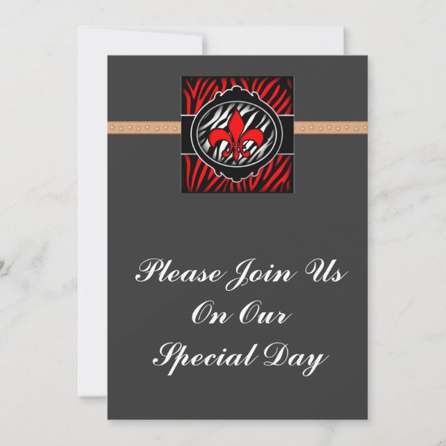 wicked red zebra fleur de lis symbol invitation (Front)