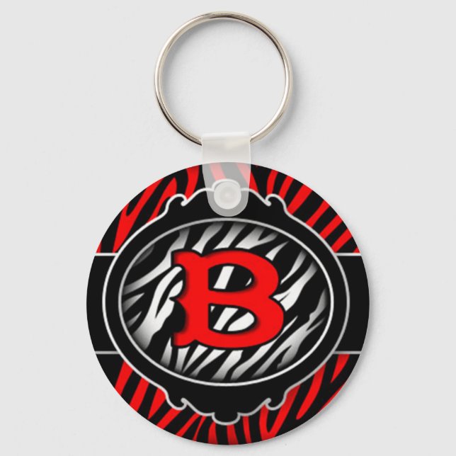 wicked red zebra initial letter B Key Ring (Front)