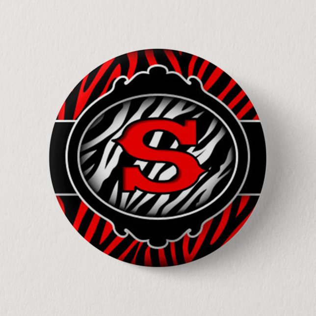 wicked red zebra initial letter S 6 Cm Round Badge (Front)