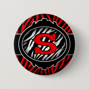 wicked red zebra initial letter S 6 Cm Round Badge