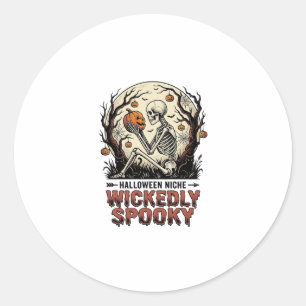 Wicked Skeleton Halloween Vintage Engraving Design Classic Round Sticker