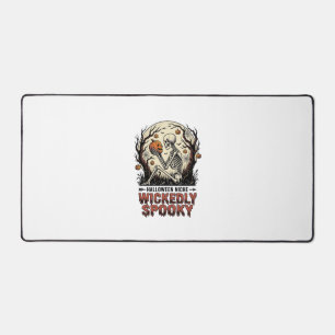 Wicked Skeleton Halloween Vintage Engraving Design Desk Mat