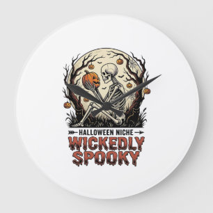 Wicked Skeleton Halloween Vintage Engraving Design Large Clock