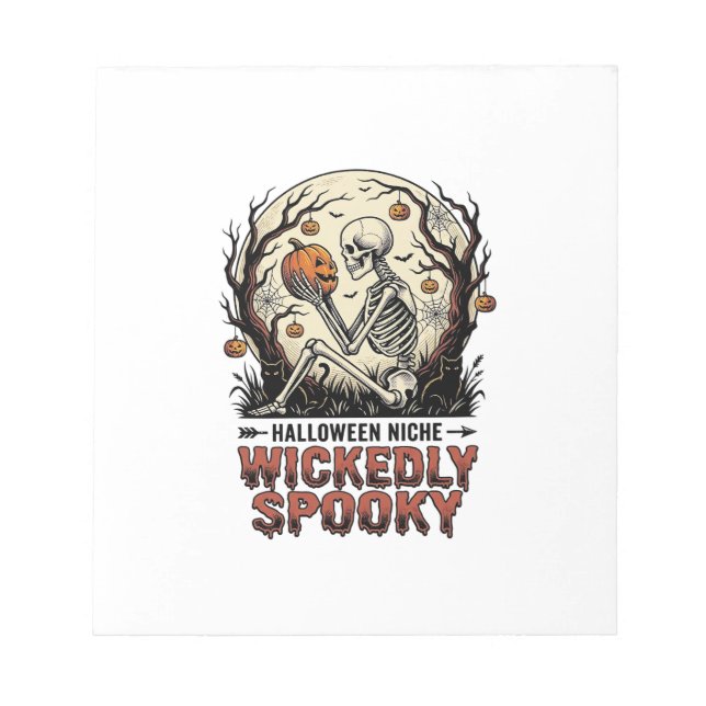 Wicked Skeleton Halloween Vintage Engraving Design Notepad (Front)