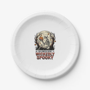 Wicked Skeleton Halloween Vintage Engraving Design Paper Plate
