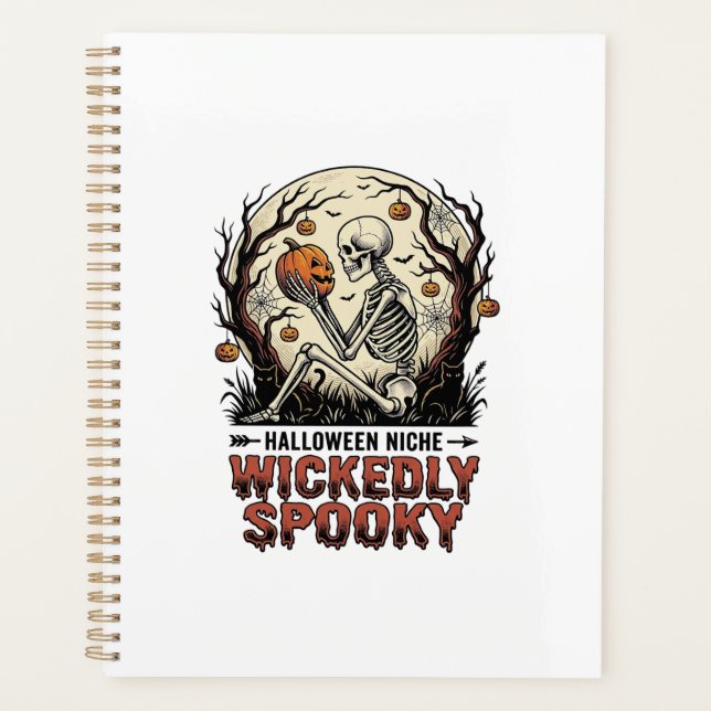 Wicked Skeleton Halloween Vintage Engraving Design Planner (Front)