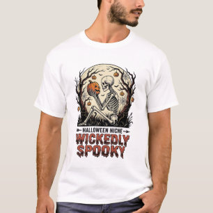 Wicked Skeleton Halloween Vintage Engraving Design T-Shirt