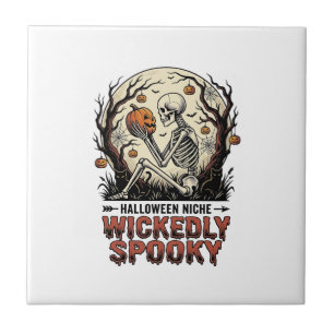 Wicked Skeleton Halloween Vintage Engraving Design Tile