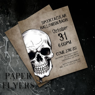 Wicked Skull Black Halloween Party Invitation Flyer