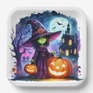 Wicked Spooky Cute Witch Halloween Paper Plate