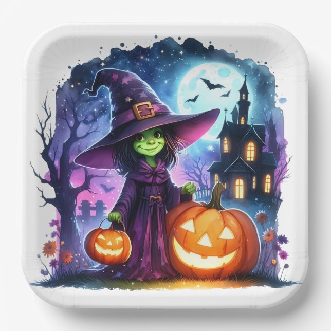Wicked Spooky Cute Witch Halloween Paper Plate (Front)