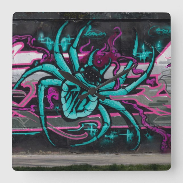 Wicked Turquoise Spider Square Wall Clock (Front)
