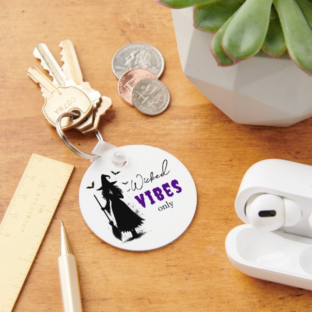 "Wicked Vibes Only" -  Halloween Black Witch –  Key Ring (Desk)