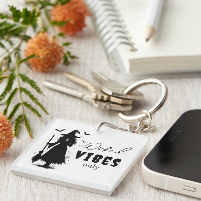 "Wicked Vibes Only" -  Halloween Black Witch –  Key Ring (Front Right)