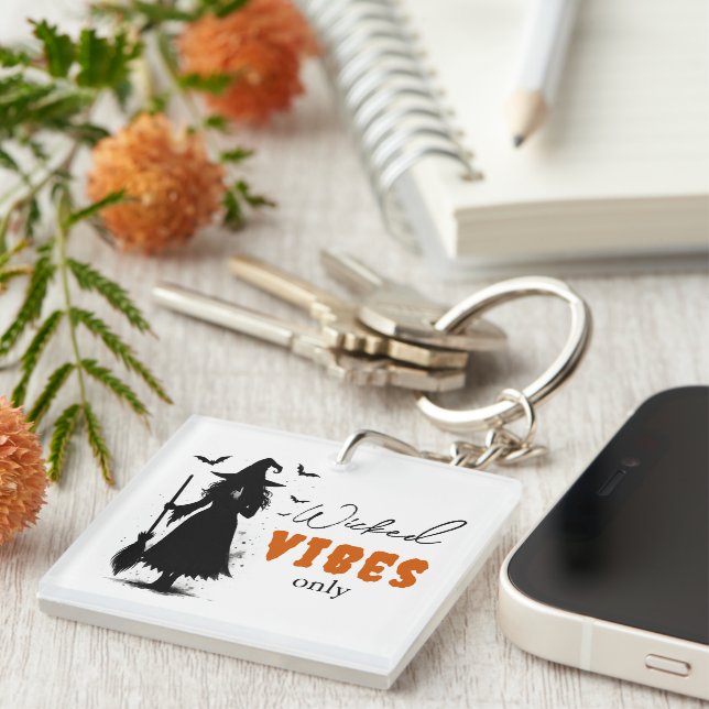 "Wicked Vibes Only" -  Halloween Black Witch –  Key Ring (Front Right)