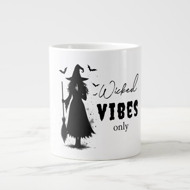 "Wicked Vibes Only" -  Halloween Black Witch –  Large Coffee Mug (Front)